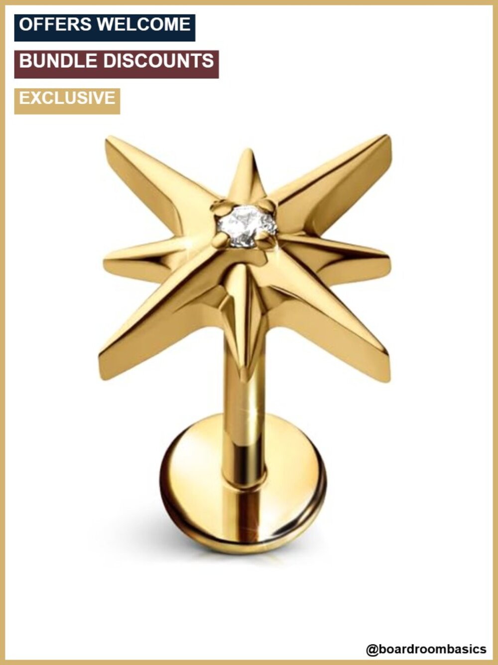 Flat Back Stud Earring Titanium ASTM-F136 for Sensitive Ears Single